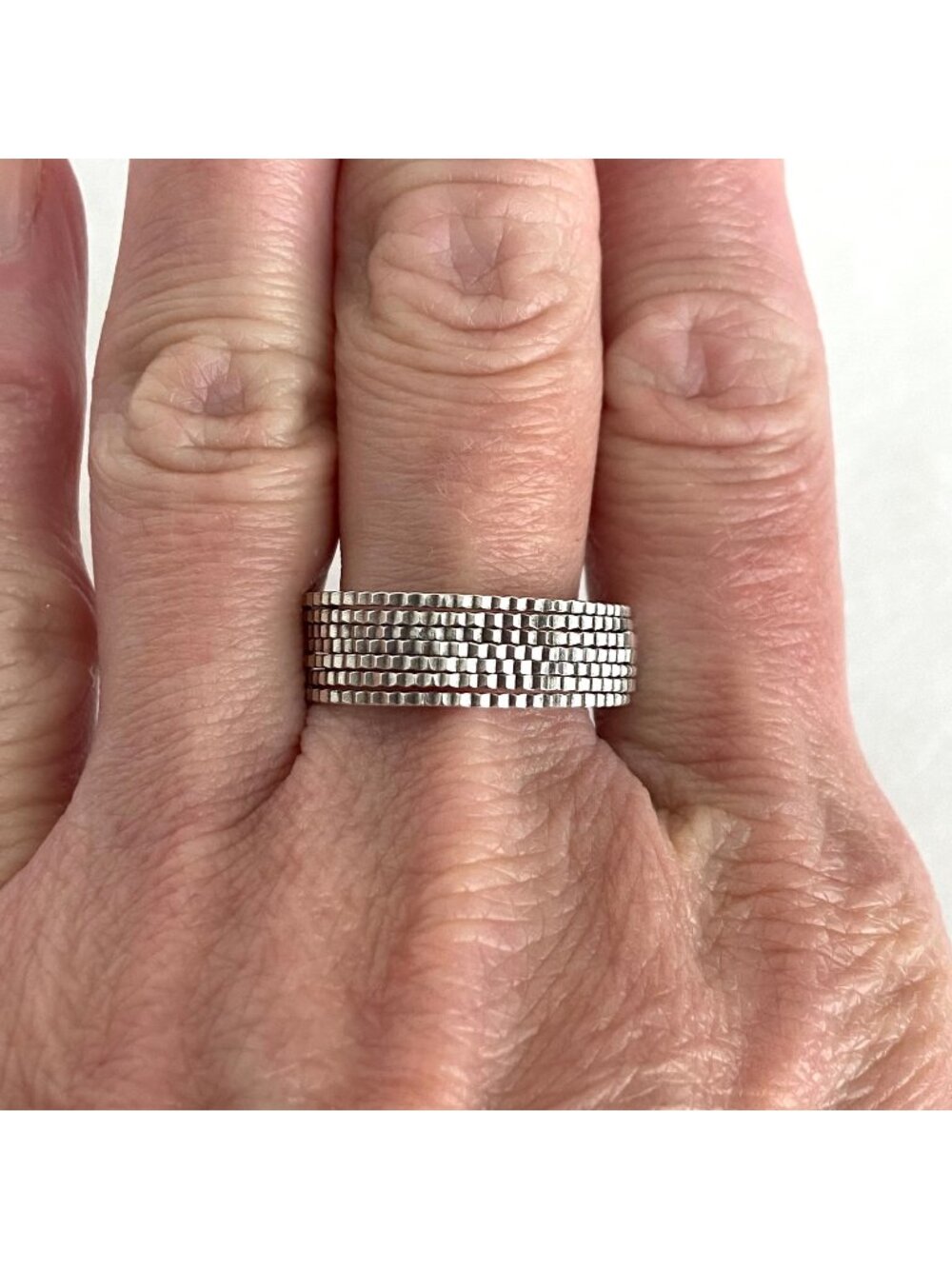 Unisex Sterling Silver 925 Diamond Cut Textured Stacked 7 Band Ring Sz 11
